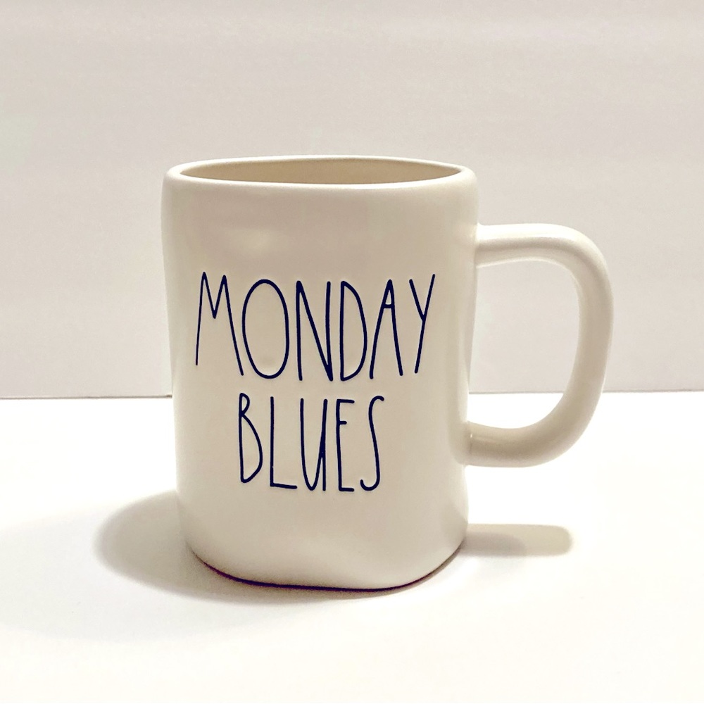 RAE DUNN MONDAY BLUES MUG CERAMIC BLACK LARGE LETTERS NEW